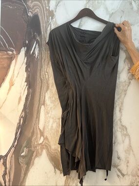 Rick Owens Dark Grey Asymmetrical Draped Tunic and Pants